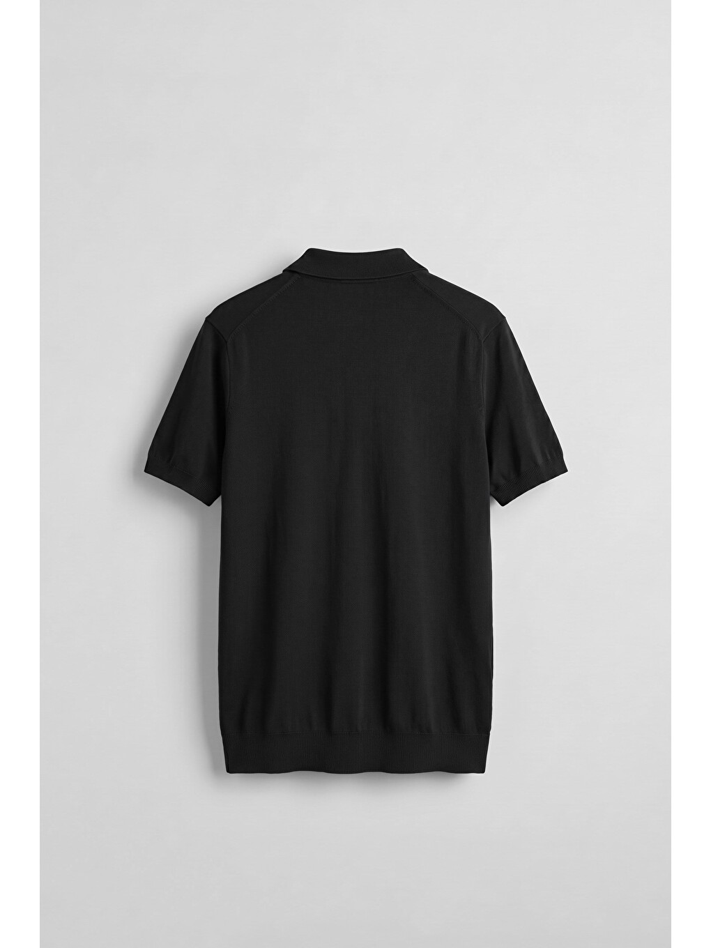Erkek Relaxed Fit Dökümlü Polo Yaka Triko T-Shirt Siyah-1