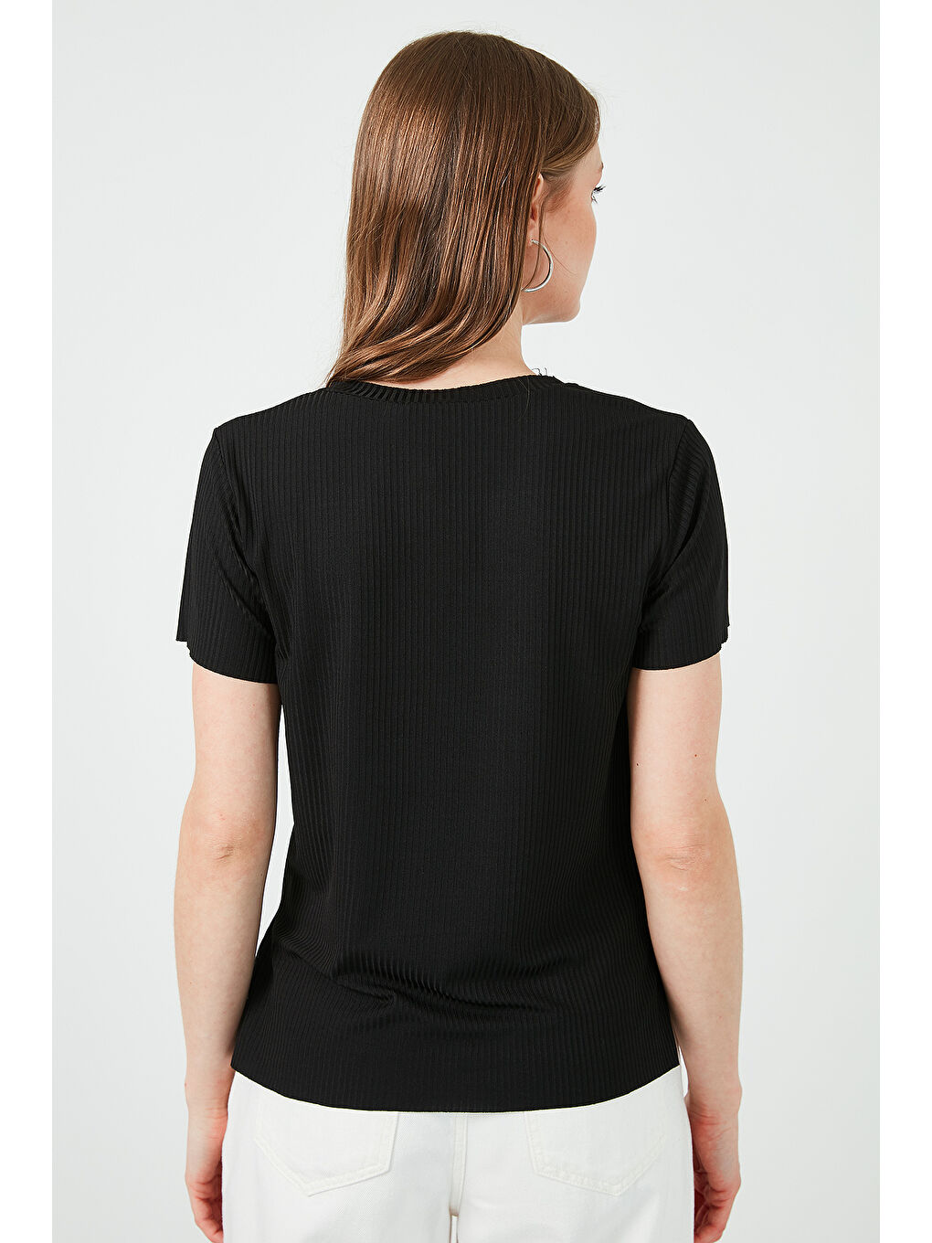 Siyah Bisiklet Yaka Yırtmaç Detaylı Kadın Bluz 5863431-3