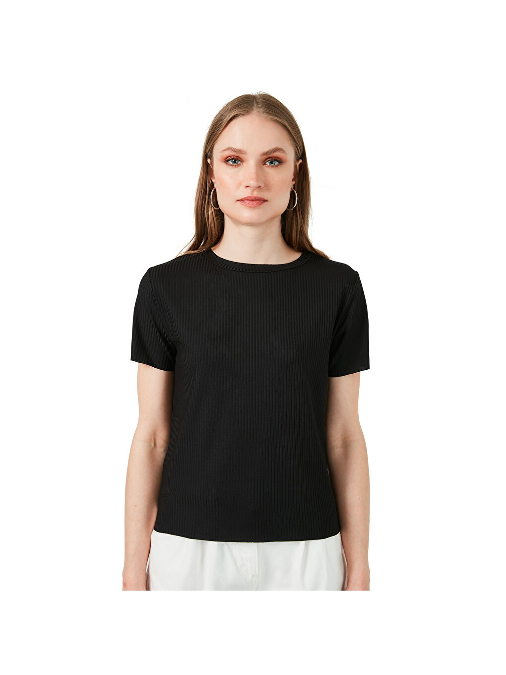 Siyah Bisiklet Yaka Yırtmaç Detaylı Kadın Bluz 5863431-5