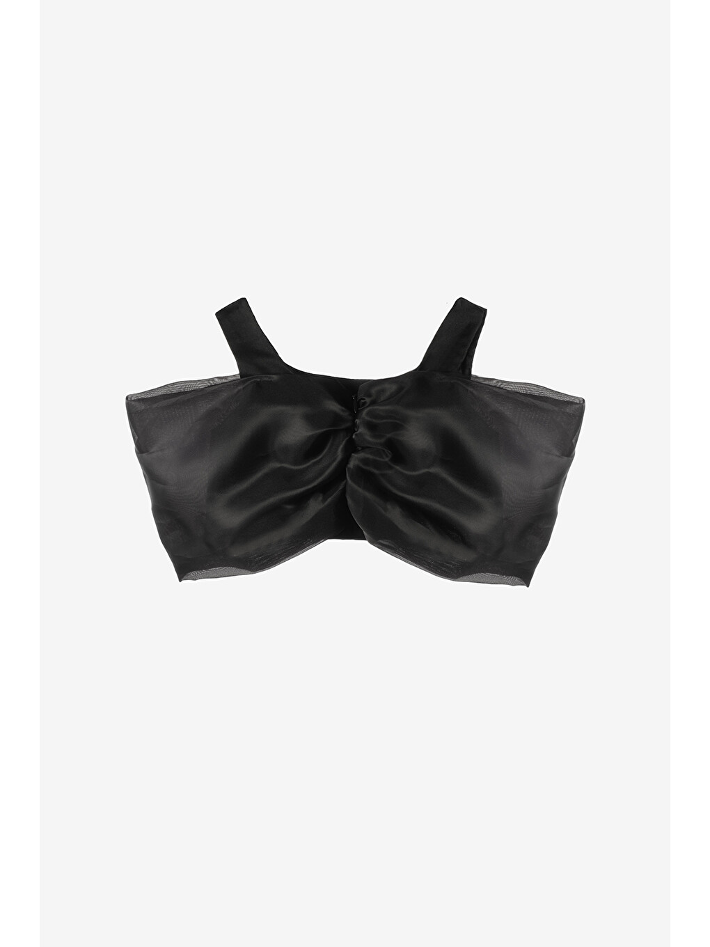 Siyah Büyük Fiyonklu Kız Çocuk Crop Bluz - Edith-1