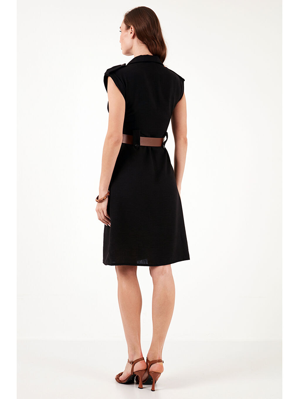 Siyah Regular Fit Kemerli V Yaka Kadın Elbise 611EL364-5