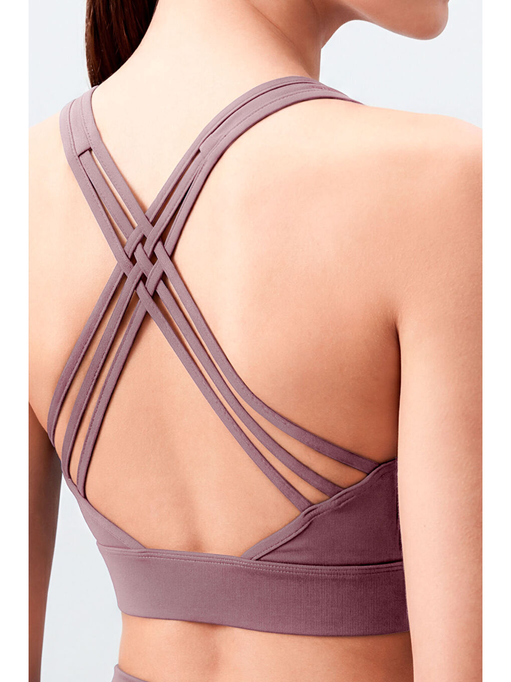 Pembe Gül Kurusu Yüksek Bel Toparlayıcı Çapraz Sırt Detaylı Slim Fit Kadın Tayt Takım - 95283-1