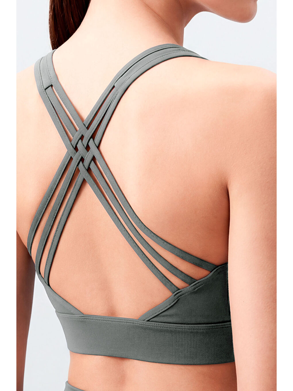 Yeşil Çağla Yüksek Bel Toparlayıcı Çapraz Sırt Detaylı Slim Fit Kadın Tayt Takım - 95283-1