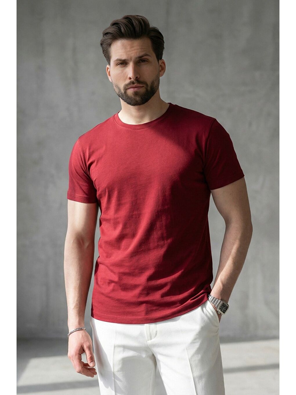 Bordo Erkek %100 Pamuk Tişört 4951