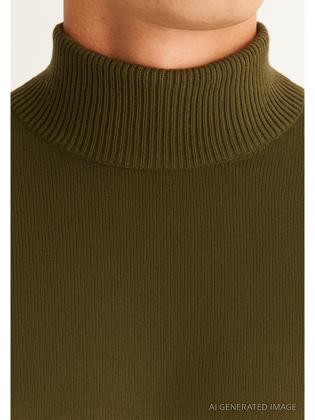 Erkek Haki Tüylenme Yapmayan Anti-Pilling Standart Fit Yarım Balıkçı Yaka Triko Kazak-1