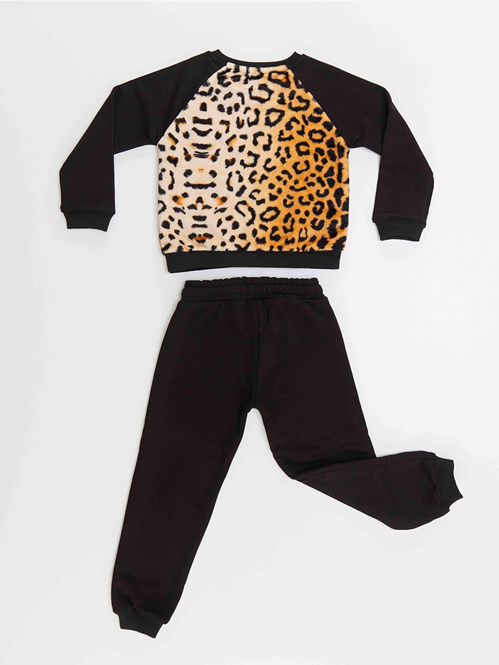 Denokids Siyah Peluş Leopar Kız Çocuk Eşofman Altı Takım - 3