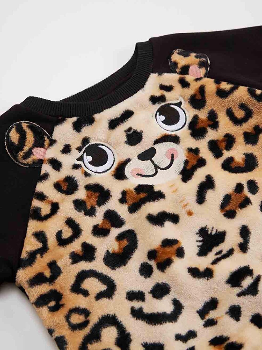 Denokids Siyah Peluş Leopar Kız Çocuk Eşofman Altı Takım - 4