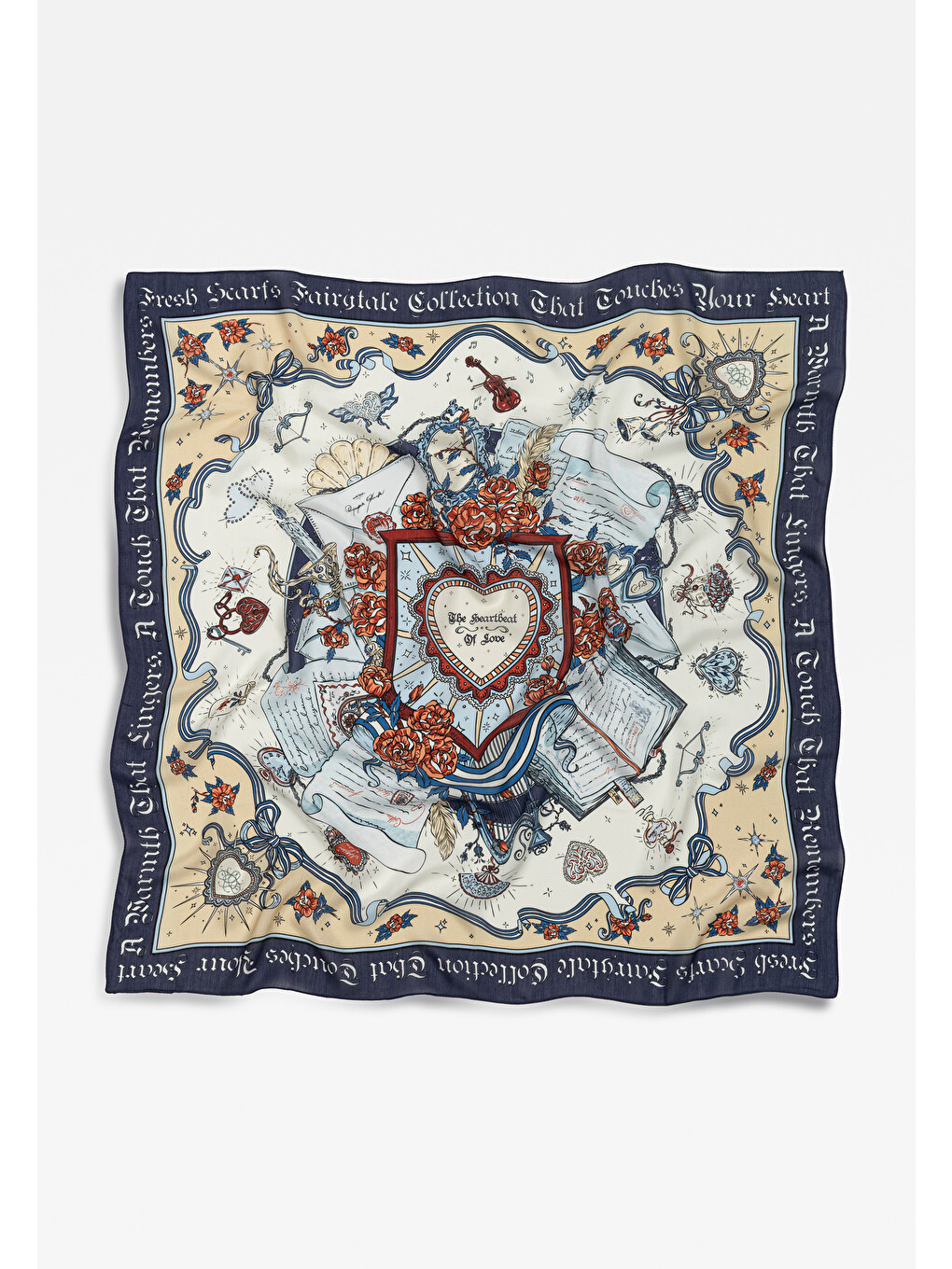 Mavi Beauty And The Beast Desen Floş Viskon Eşarp Midnight Blue-1
