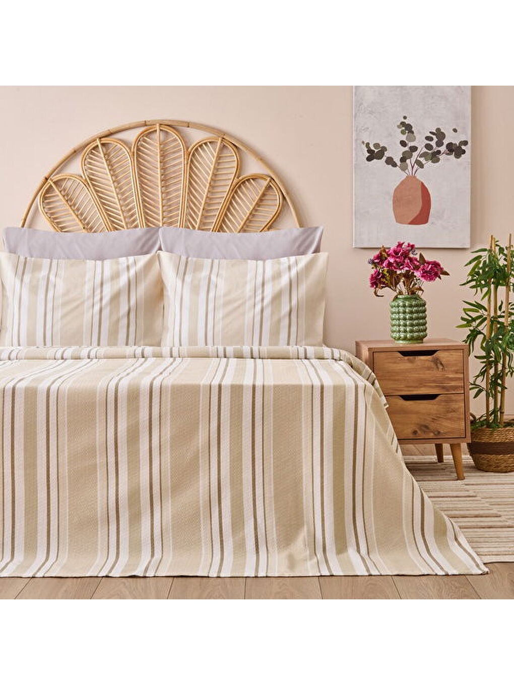 Evidea Soft Verano Çift Kişilik Pike Takımı - Gri / Bej