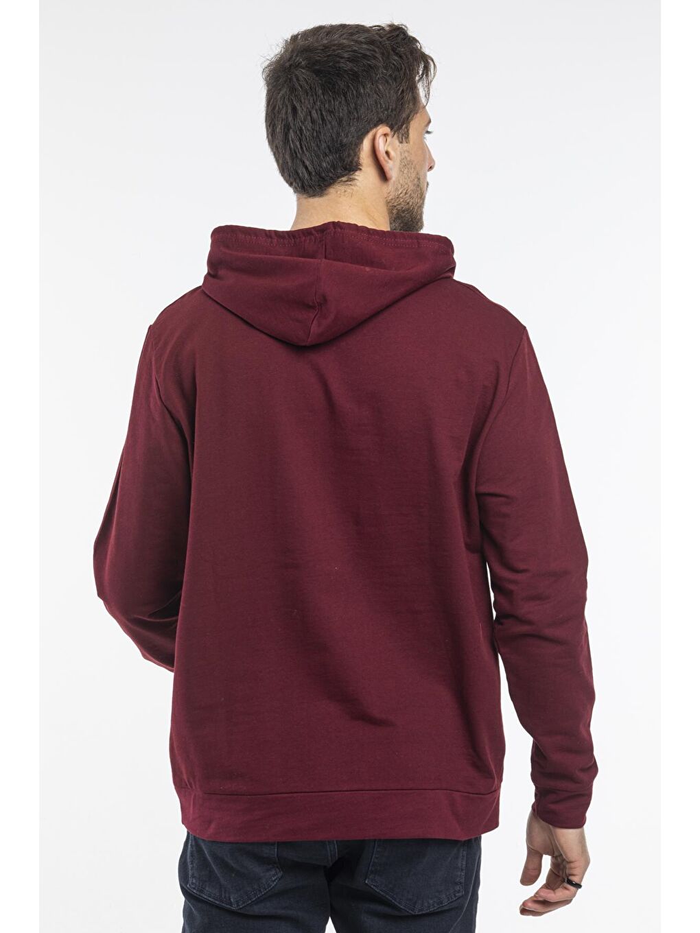 Bordo Kapüşonlu Uzun Kollu Baskılı Dar Kalıp İnce Erkek Hoodie SPR 2019K61-3
