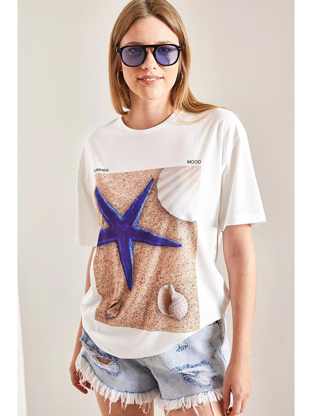 Mavi Kadın Desenli Penye Tshirt-1