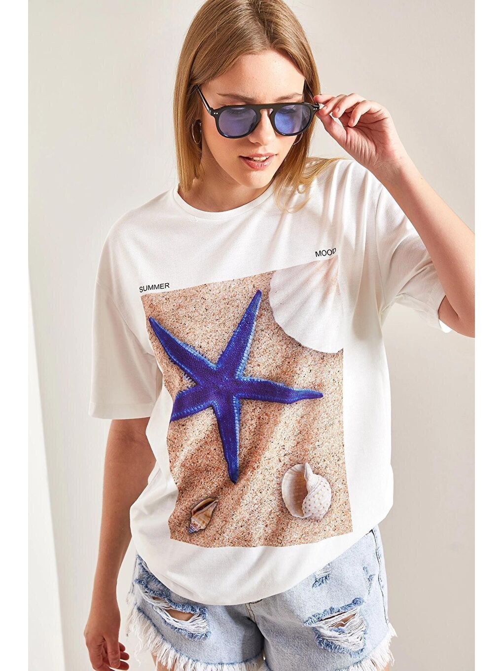 Mavi Kadın Desenli Penye Tshirt-2