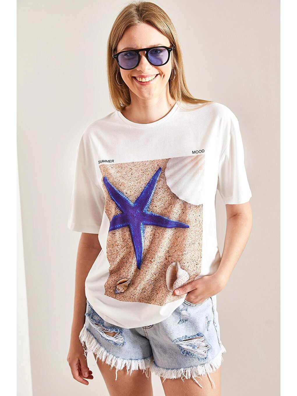 Mavi Kadın Desenli Penye Tshirt-4