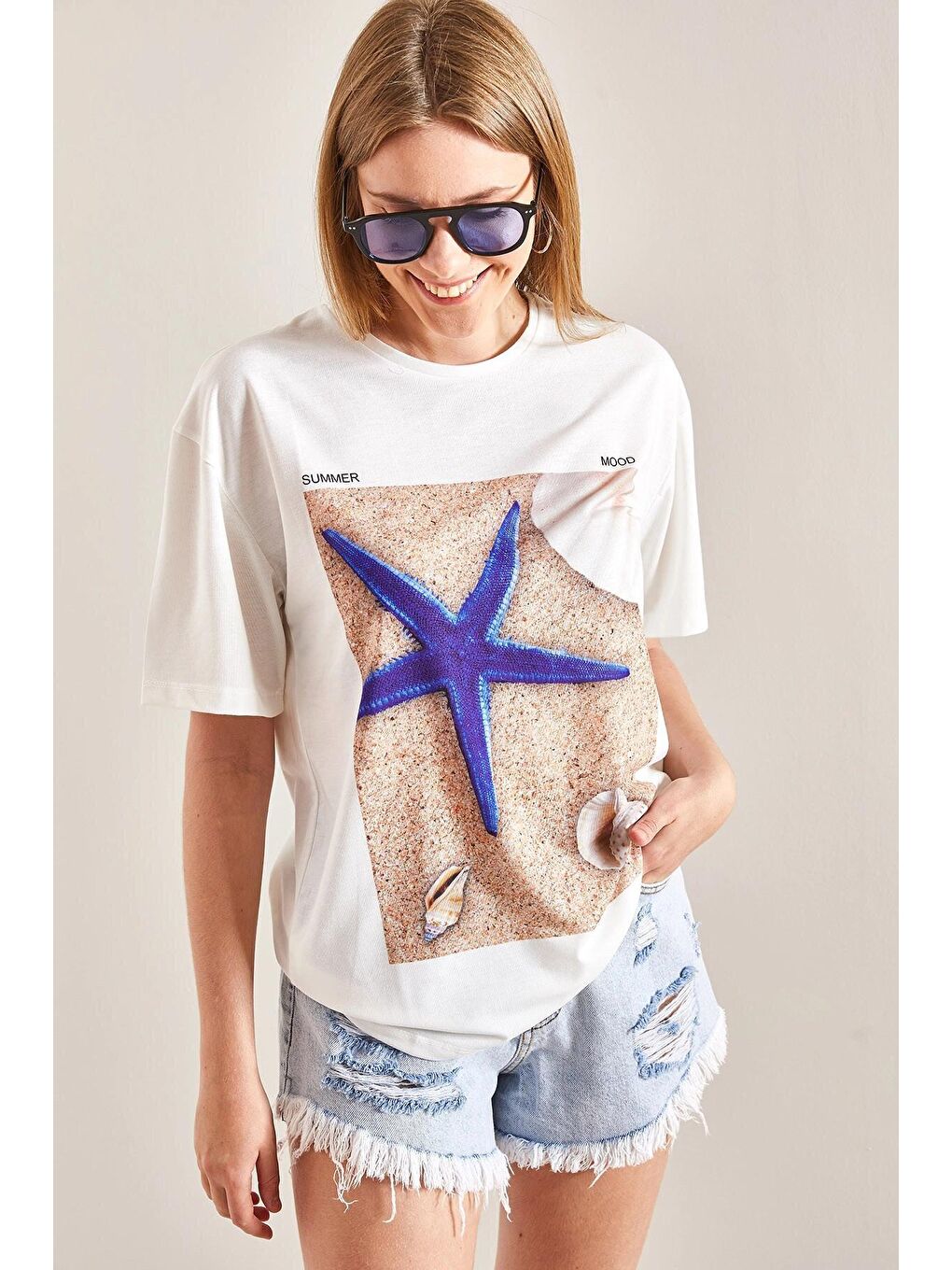 Mavi Kadın Desenli Penye Tshirt