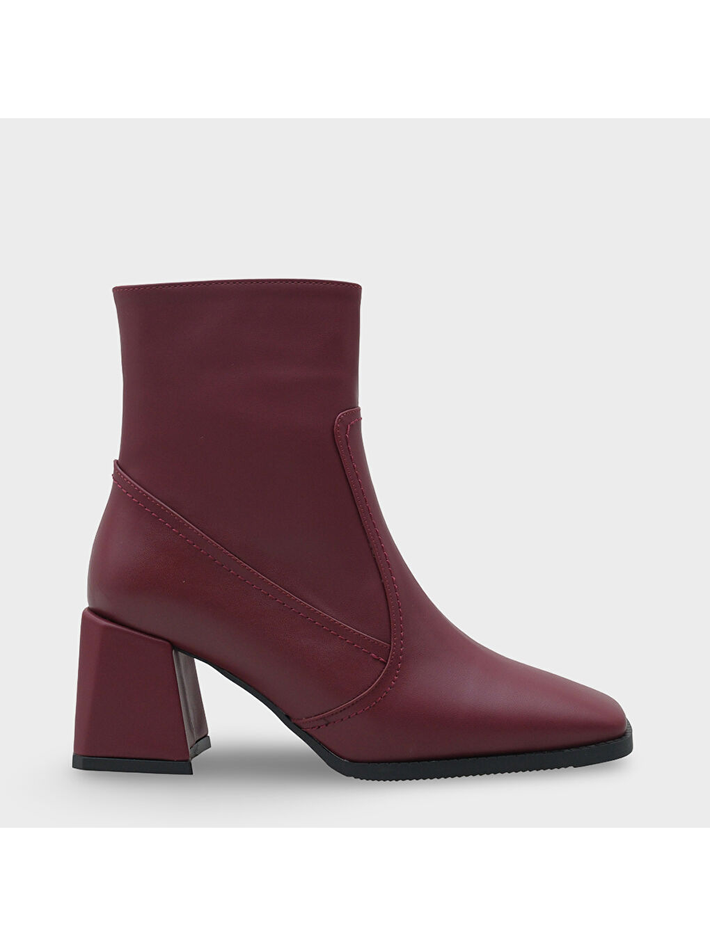 Bordo Küt Burunlu Yandan Fermuarlı Kadın Bot