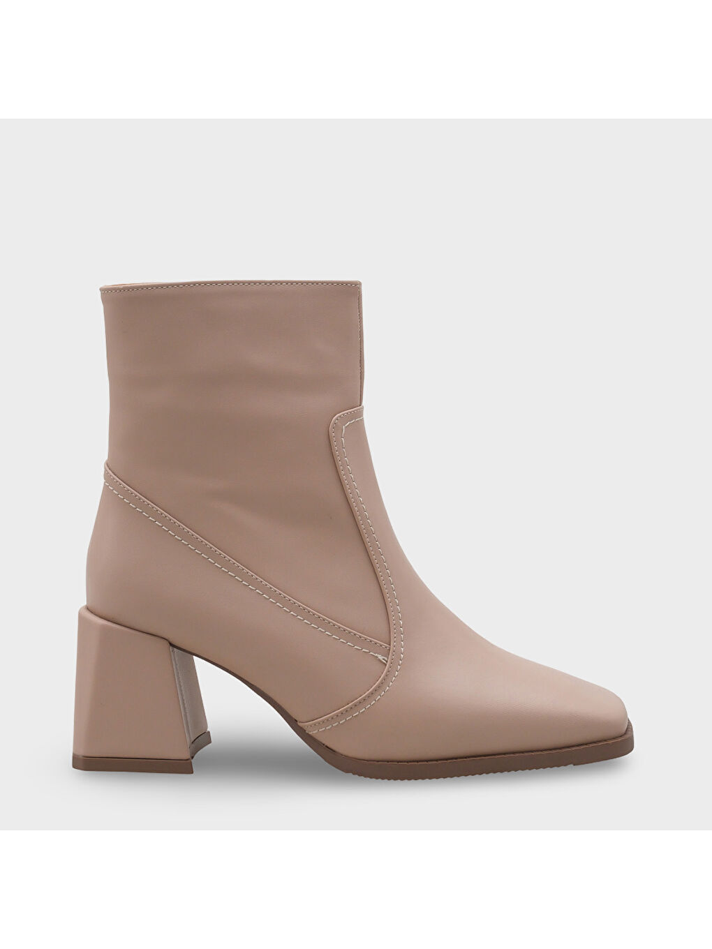 Ekru Küt Burunlu Yandan Fermuarlı Kadın Bot