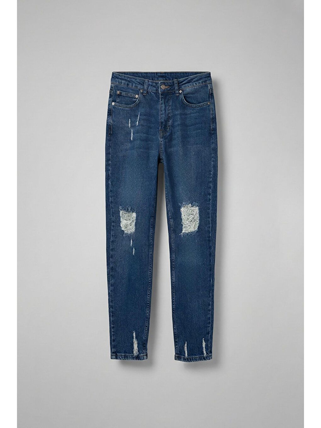 Erkek Boyfriend Kalıp Yıpratılmış Jean Pantolon Koyu Mavi