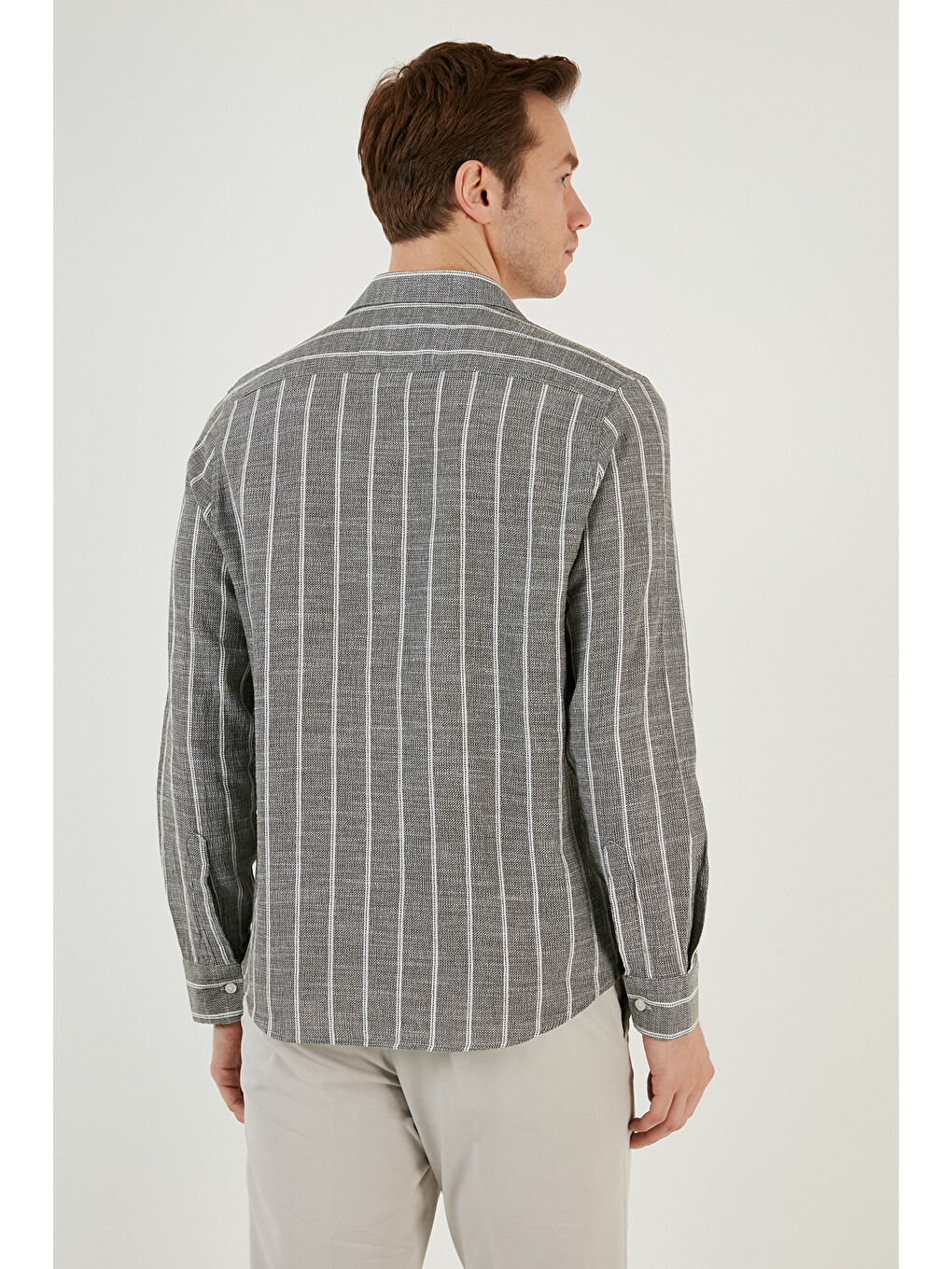 Yeşil Pamuklu Çizgili Regular Fit Düğmeli Yaka Gömlek Cf21s112480-4