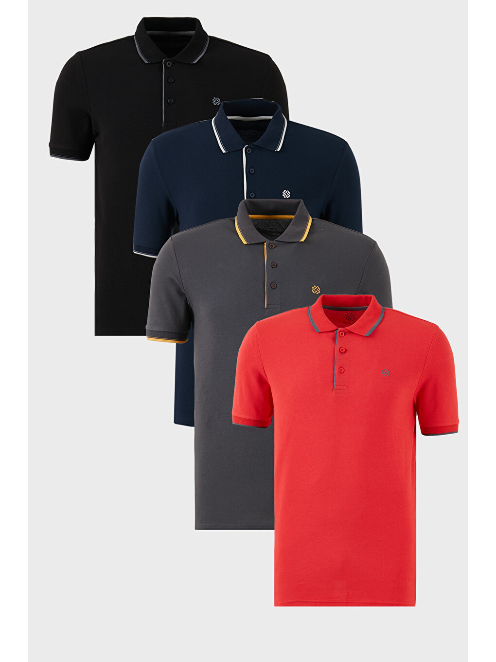 Mürdüm Pamuklu Regular Fit Şerit Detaylı Düğmeli Polo Yaka 4'lü Paket T Shirt 5902118s4