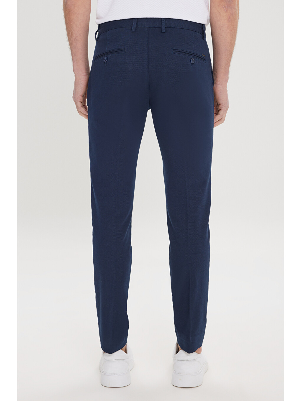 Erkek Lacivert Slim Fit Dar Kesim Yan Cepli Pamuklu Esnek Armürlü Pantolon-5