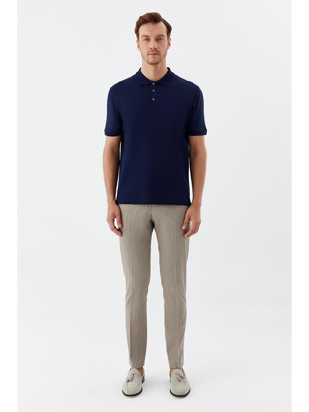 Lacivert %100 Pamuk Dokuma Slim Fit Polo Yaka T-shirt-1