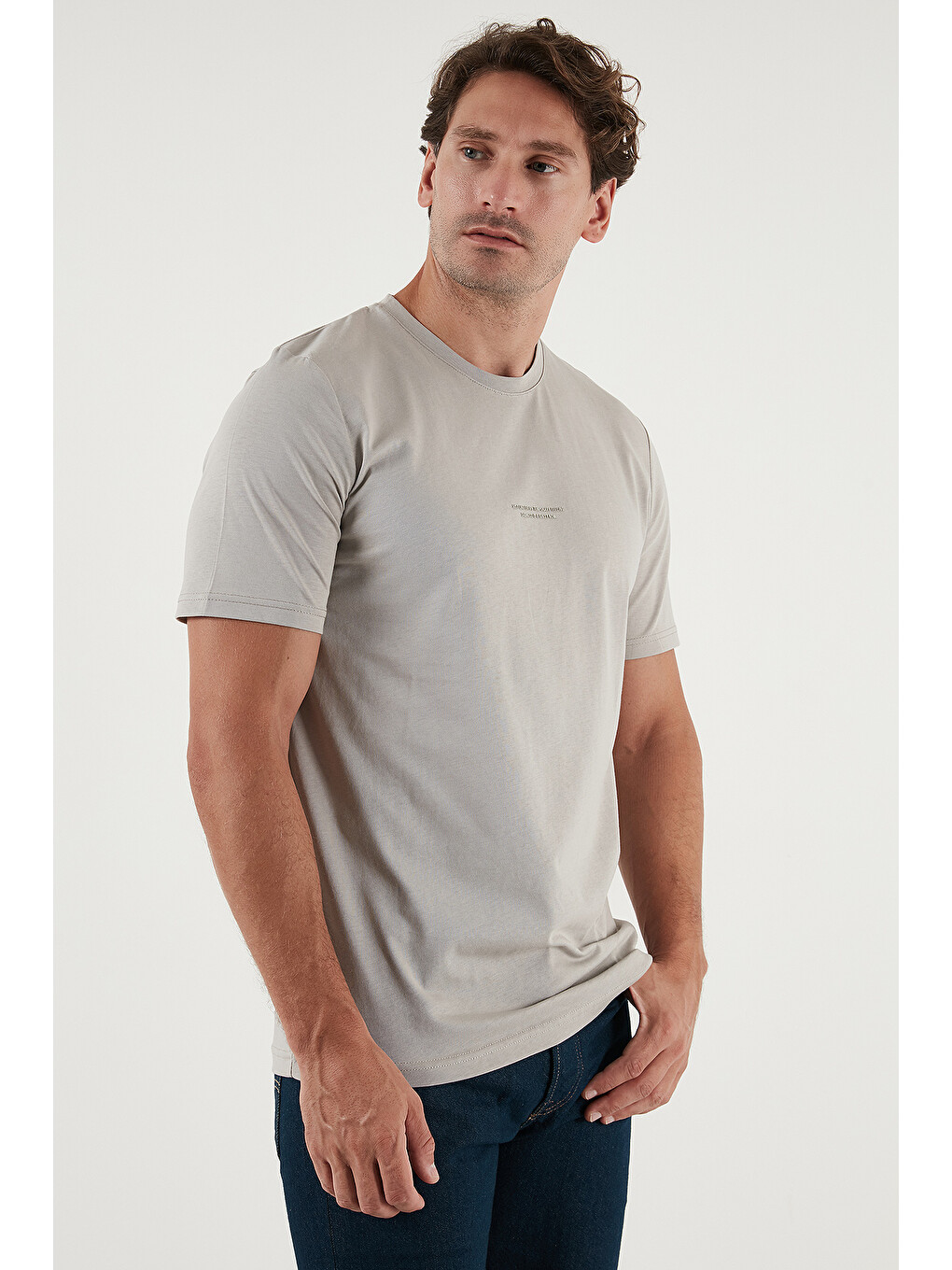 Gri Pamuklu Baskılı Regular Fit Bisiklet Yaka %100 Pamuk Tişört 59020205-4