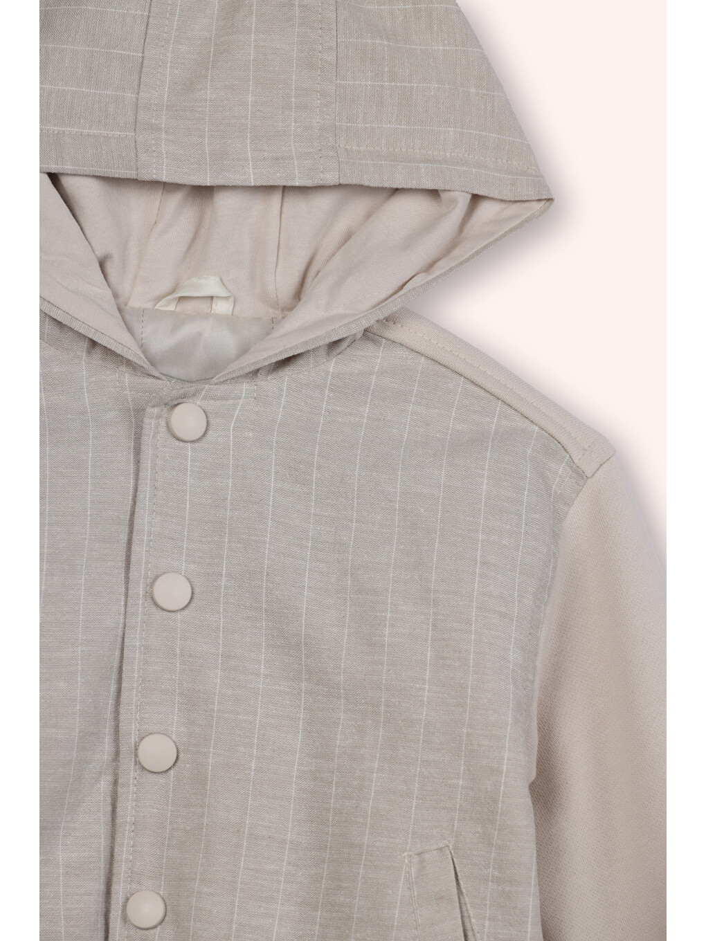 Erkek Bebek Çizgili Kapüşonlu Çıtçıt Düğmeli Bej Sweatshirt-1