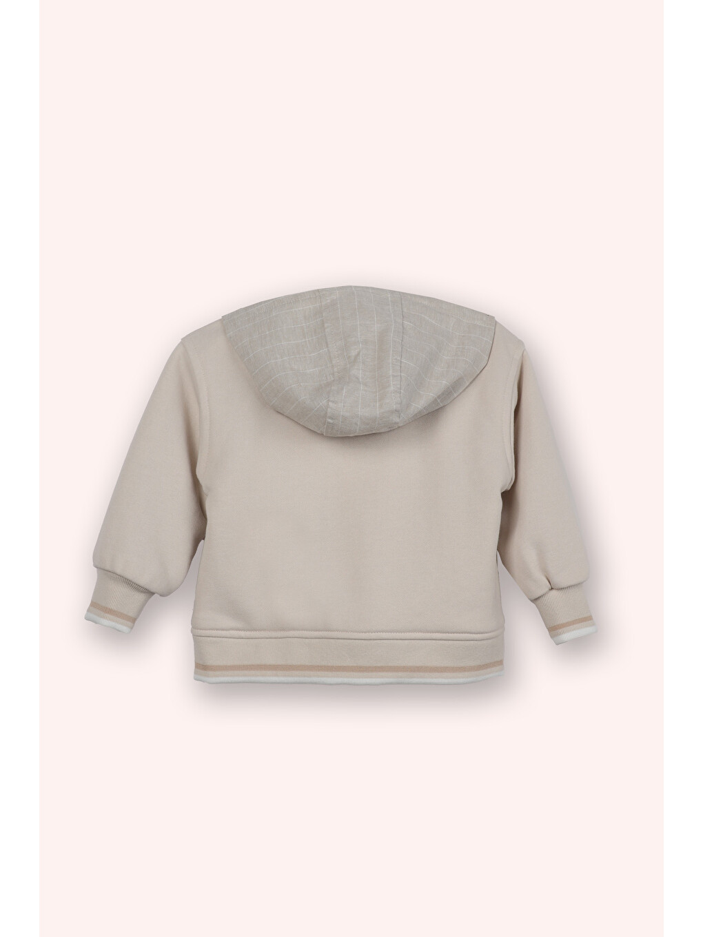 Erkek Bebek Çizgili Kapüşonlu Çıtçıt Düğmeli Bej Sweatshirt-2