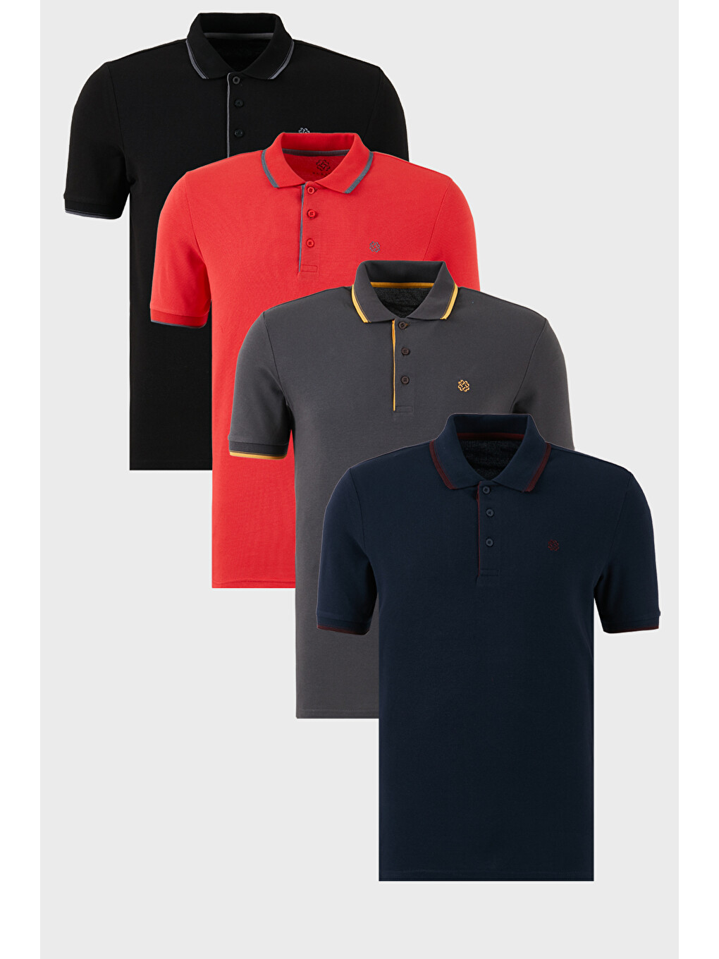 Bordo Pamuklu Regular Fit Şerit Detaylı Düğmeli Polo Yaka 4'lü Paket T Shirt 5902118s4
