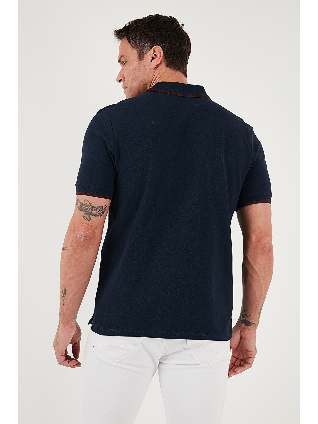 Bordo Pamuklu Regular Fit Şerit Detaylı Düğmeli Polo Yaka 4'lü Paket T Shirt 5902118s4-5