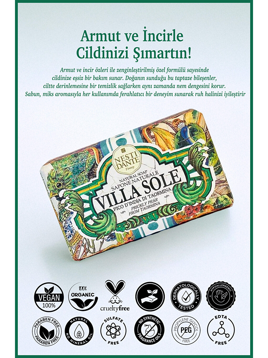 Villa Sole Fico D’India Di Taormina Katı Sabun 250 gr| Armut İncir Özlü|Canlandırıcı Banyo Sabunu-1