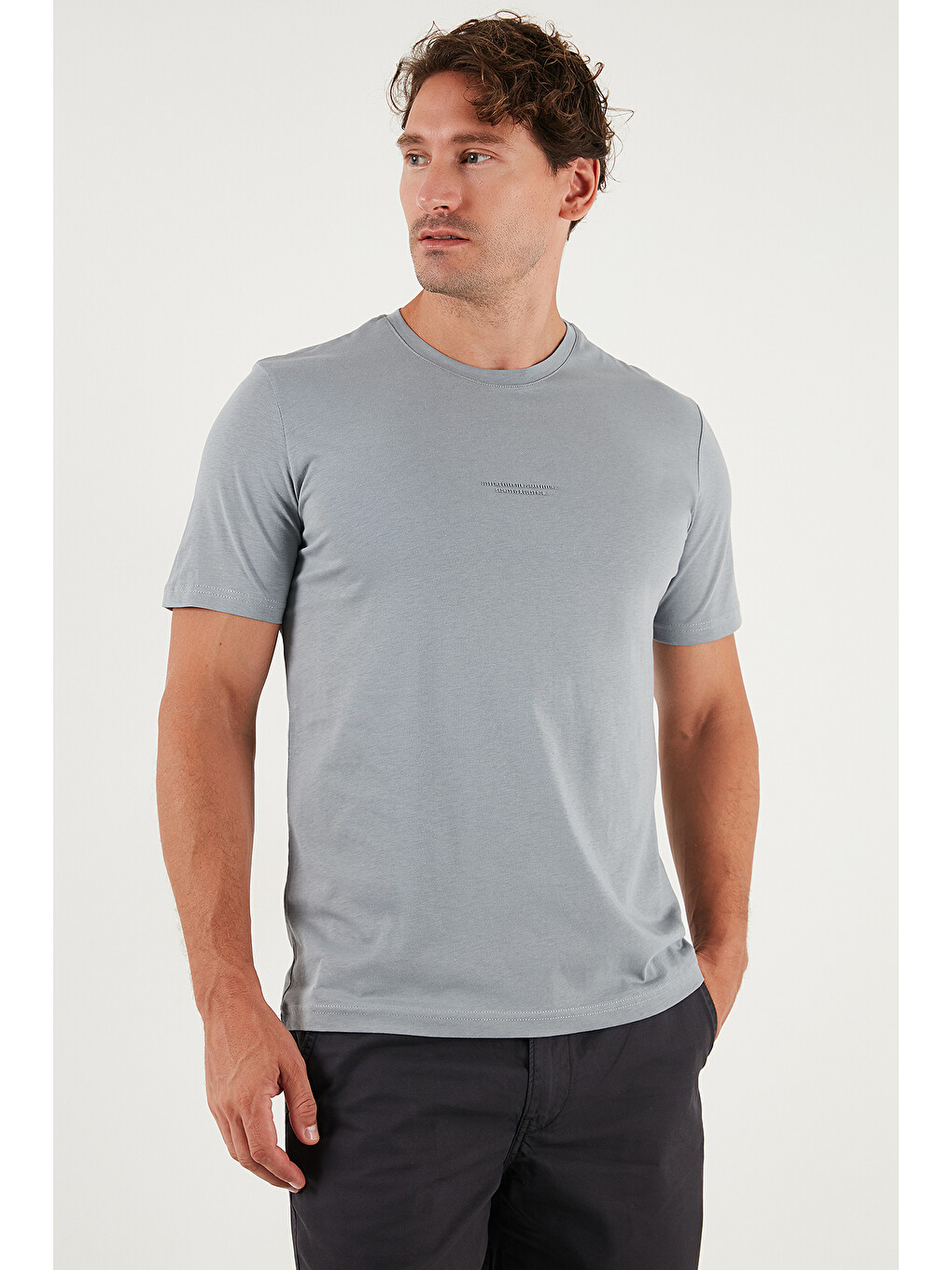 Gri Pamuklu Baskılı Regular Fit Bisiklet Yaka %100 Pamuk Tişört 59020205-2