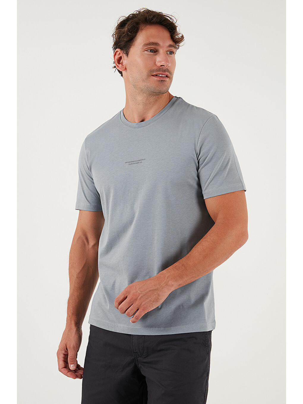 Gri Pamuklu Baskılı Regular Fit Bisiklet Yaka %100 Pamuk Tişört 59020205-3