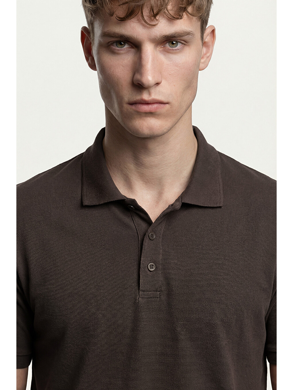 Kahverengi % 100 Pamuk Regular Fit Düğmeli Erkek Polo Yaka Tişört 5902127-5