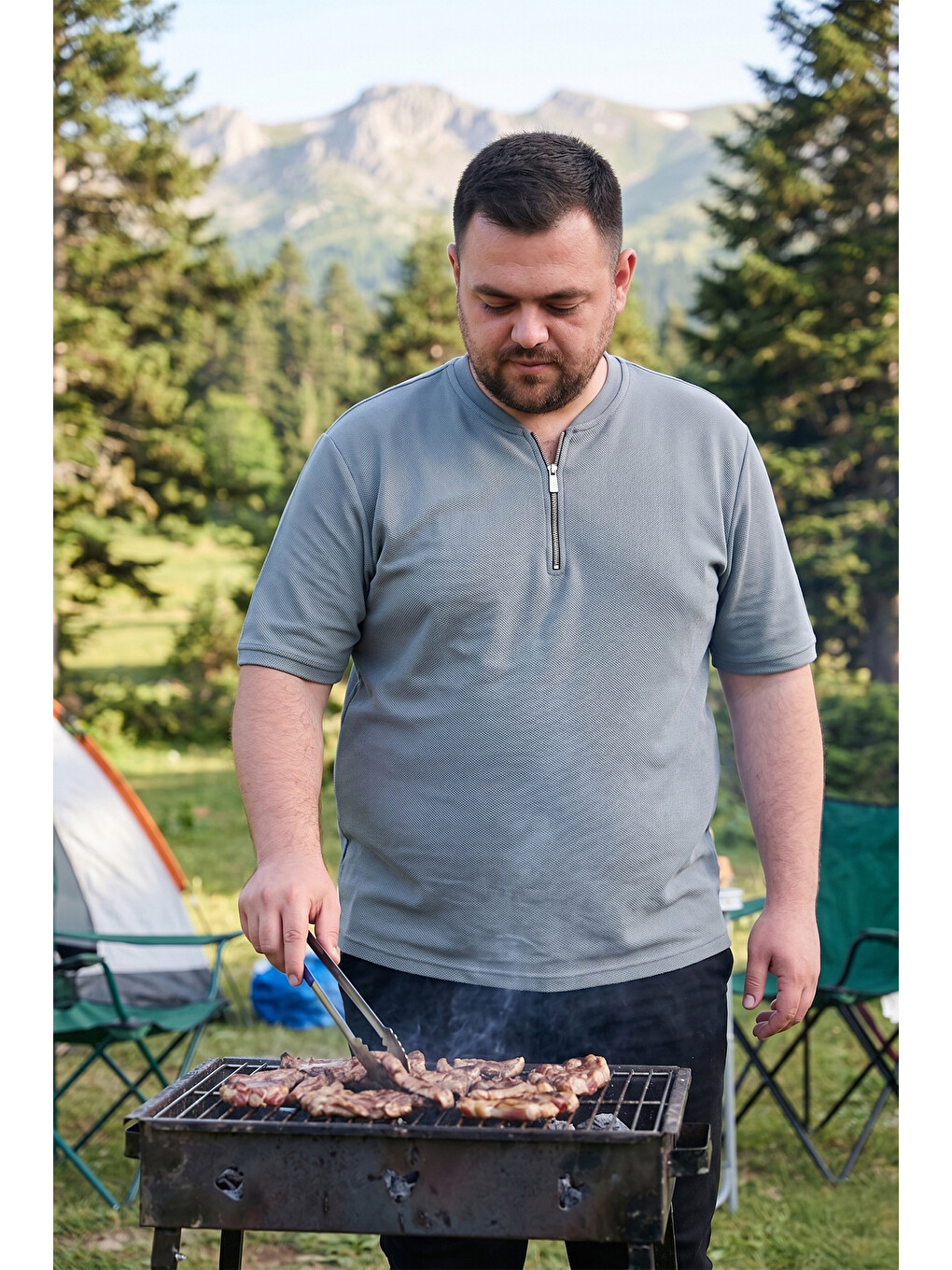 Haki Pamuklu Regular Fit Büyük Beden Erkek %100 Pamuk Tişört 5902653b