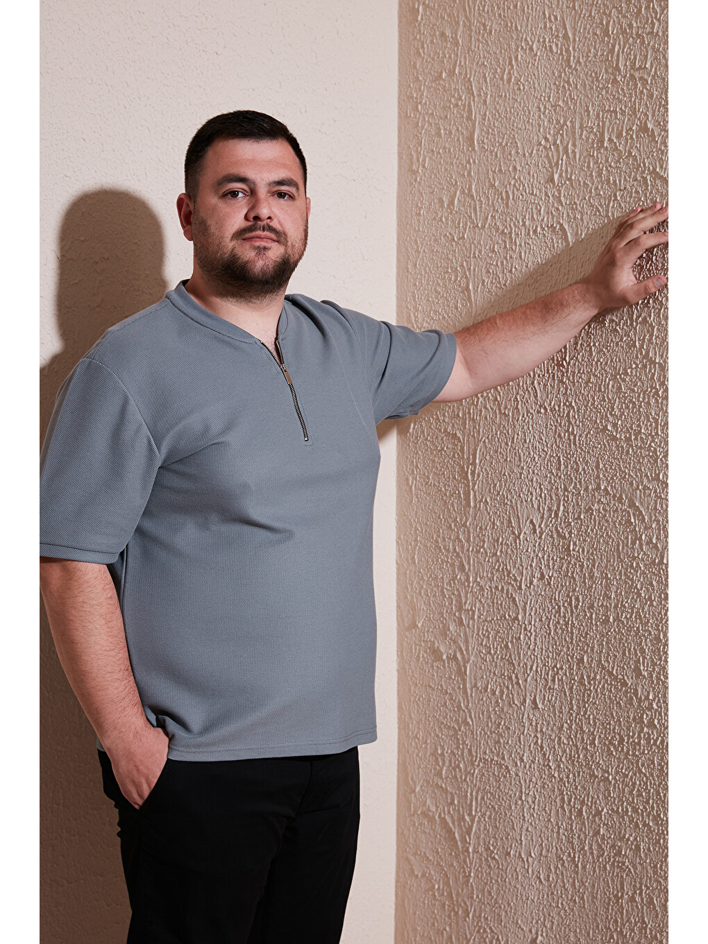 Haki Pamuklu Regular Fit Büyük Beden Erkek %100 Pamuk Tişört 5902653b-1