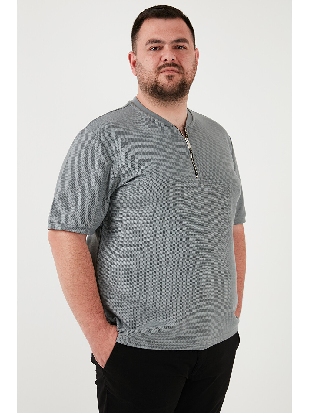 Haki Pamuklu Regular Fit Büyük Beden Erkek %100 Pamuk Tişört 5902653b-3