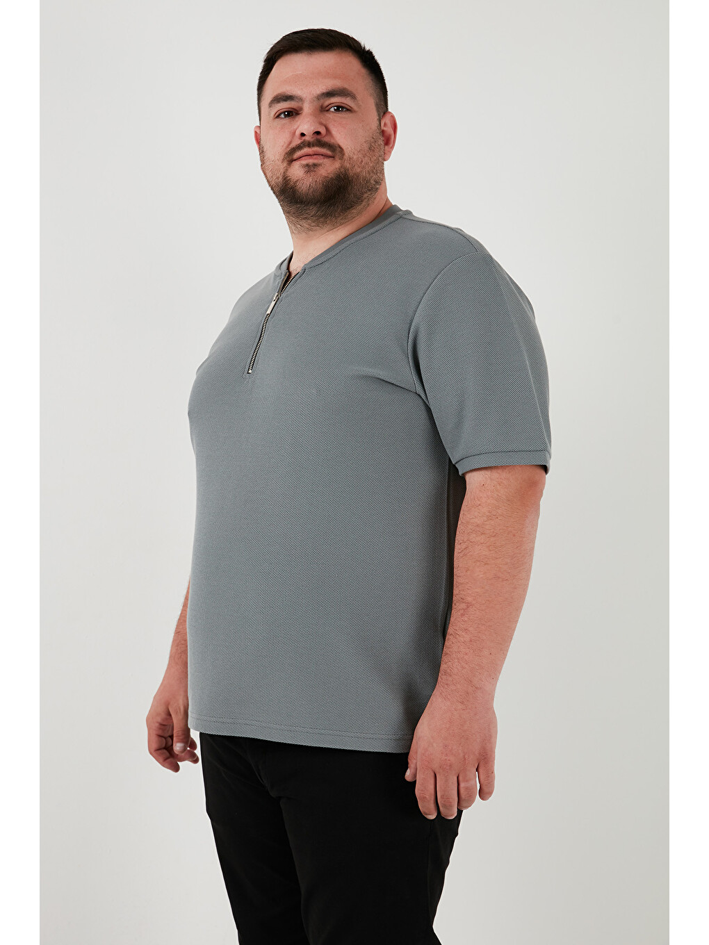 Haki Pamuklu Regular Fit Büyük Beden Erkek %100 Pamuk Tişört 5902653b-4