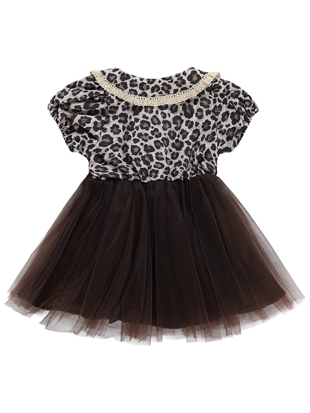 Baby Leopar Empirme Kurdelalı 6-18 Ay Elbise - Kahverengi-2