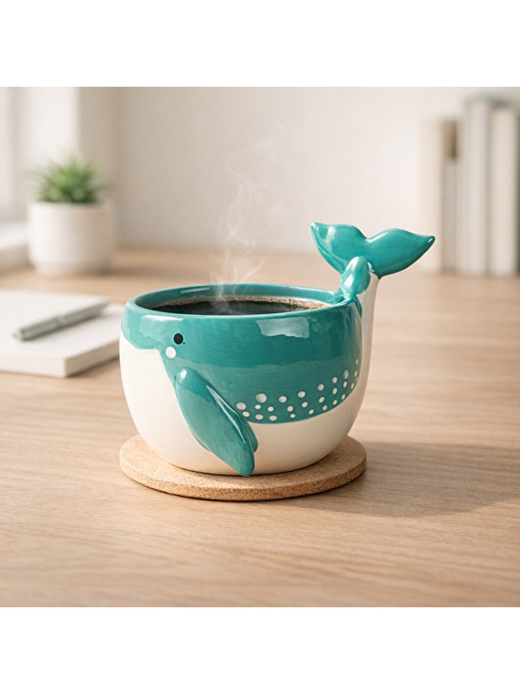 Kitchen Mavi Balina Desenli Seramik Kupa - Mavi - 500 ml-6