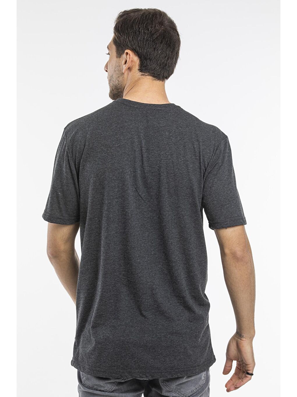 Antrasit Erkek Bisiklet yaka Brooklyn City Baskılı Tişort SPR 253-3