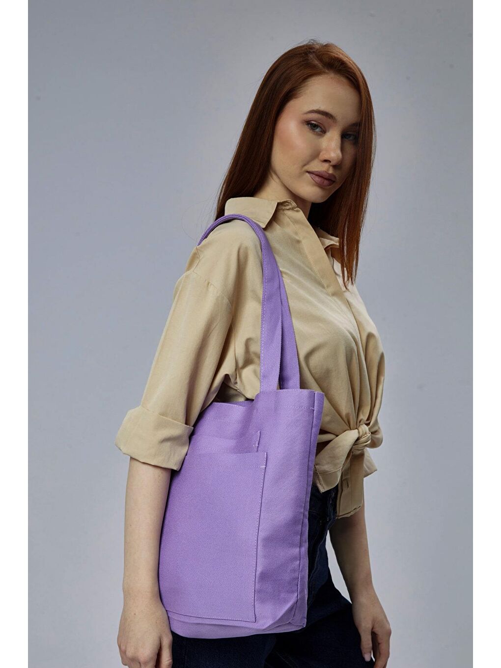 2 Cepli Lila Gabardin Çanta-2