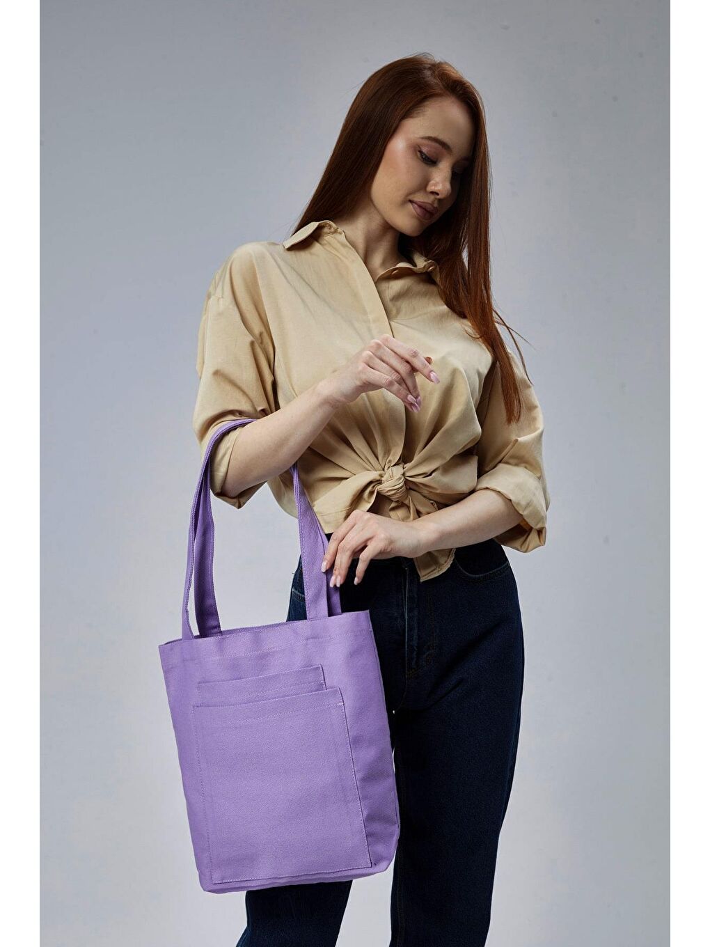 2 Cepli Lila Gabardin Çanta-4