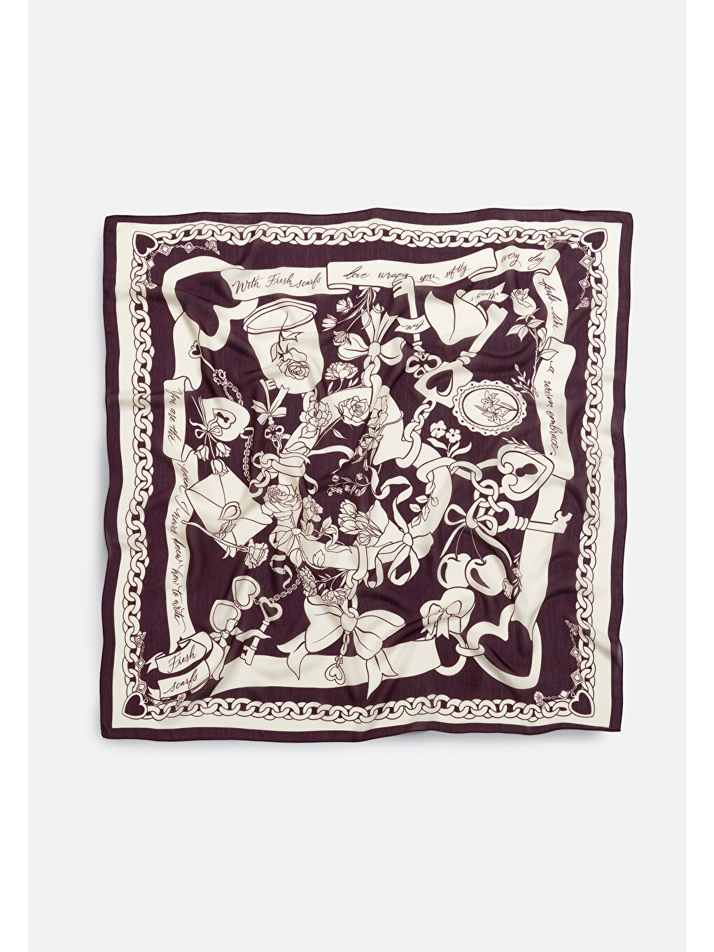 Mürdüm Eternal Love Desen Floş Viskon Eşarp Burgundy-2