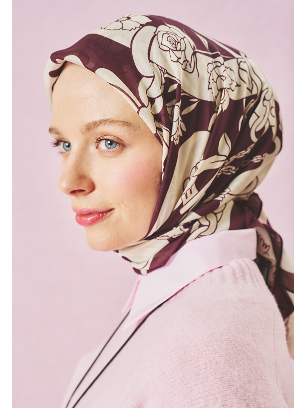Mürdüm Eternal Love Desen Floş Viskon Eşarp Burgundy-3