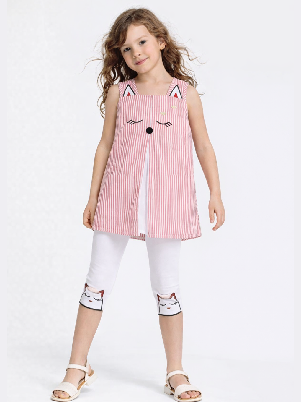 Karışık Kedi Dokuma Tunik + Tayt Takım