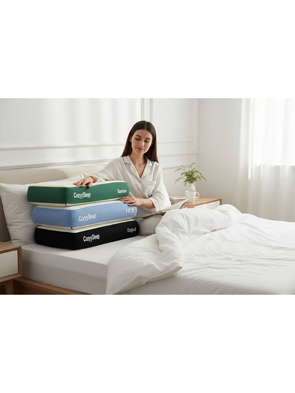 Beyaz Bamboo Visco Yastık | Bambu Dokuma | 40x60 | Yeşil | 1500 gr | Taşıma Çantalı-6