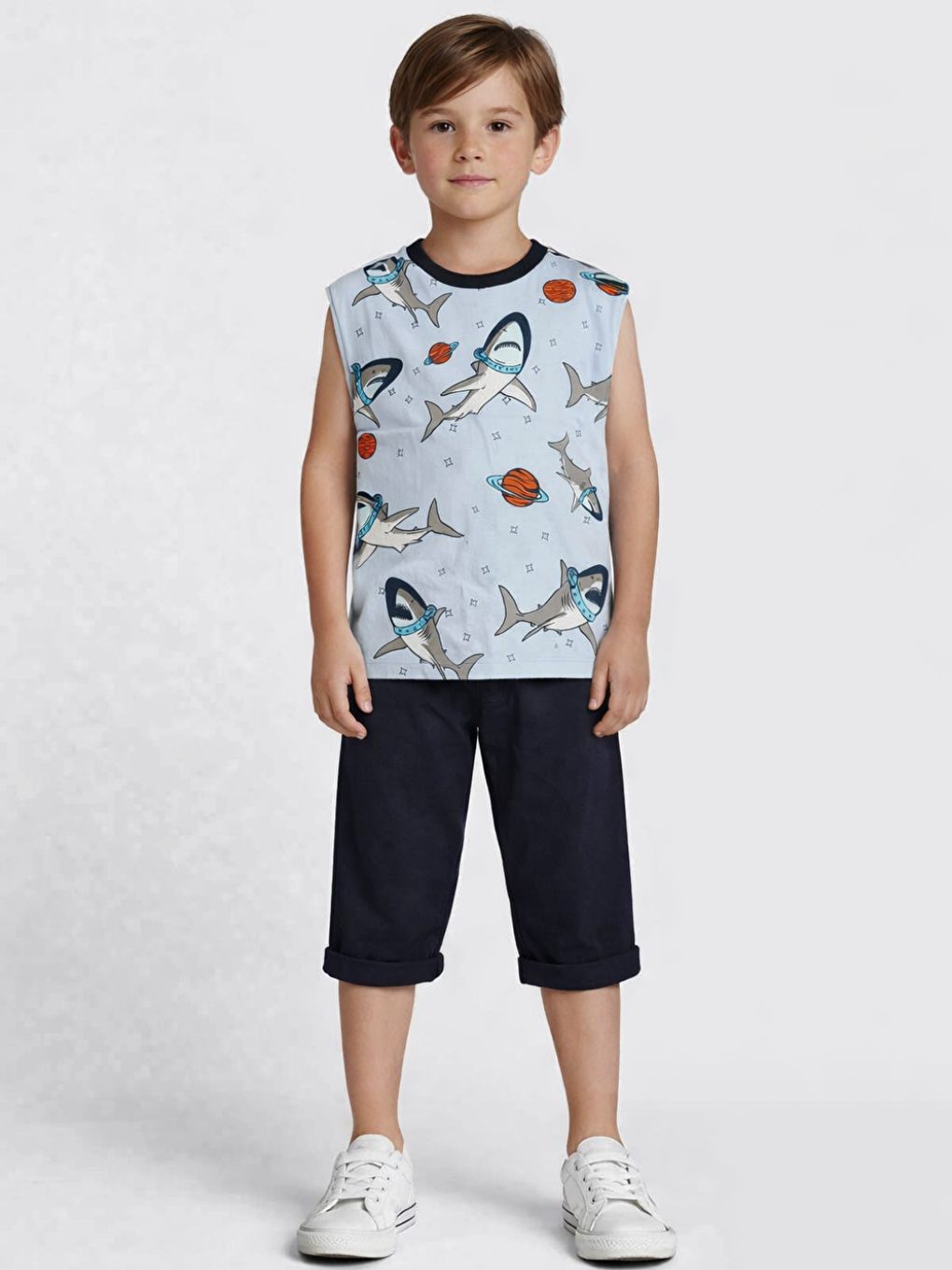 Mavi Space Shark Erkek Çocuk Kapri Takım