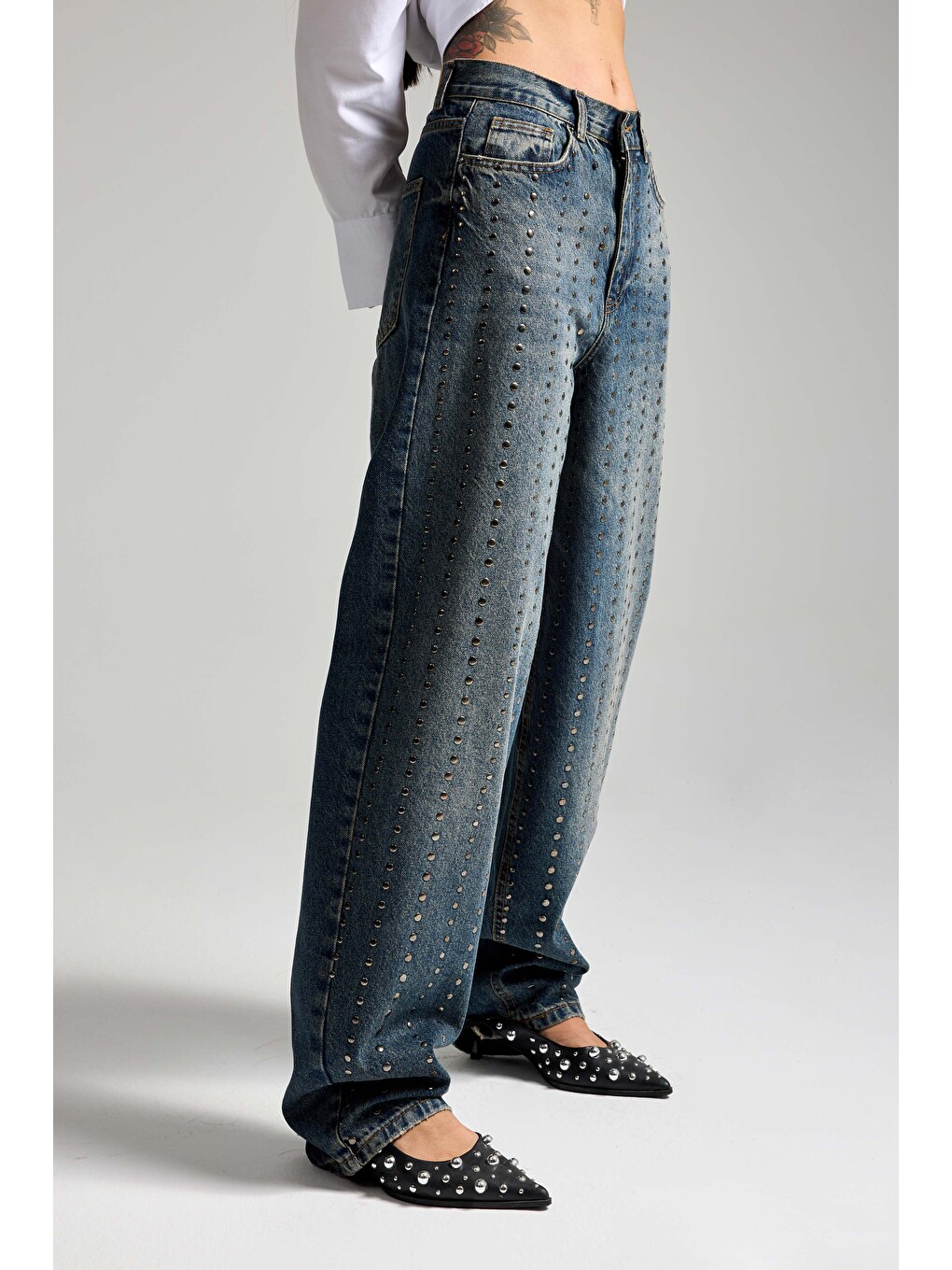 Mavi Taş Detaylı Skater Fit Tasarım Denim Jean-2