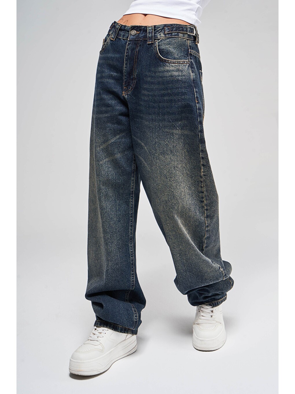 Mavi Baggy Fit Kemer Detaylı Denim Jean-2